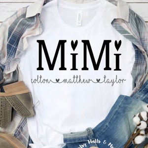 Aangepaste SVG-bestand MIMI en kindernamen svg gesneden bestand sticker tshirt downloaden Oma t-shirt diy cadeau silhouet cricut Moeders dag svg