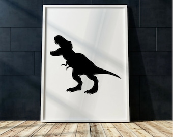 Dinosauro silhouette stampa stampabile parete arte dinosauro a tema camera da letto tirannosauro rex T-rex stampa ragazzi camera da letto bambino dinosauro nursery