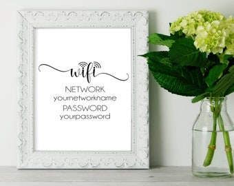 Wifi password printable wall art, Wifi password sign, guest bedroom wifi picture, wifi print, wifi network sign, custom wifi printable