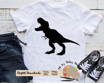 Dinosaur SVG CUT file digital download, cute boy tyrannosaurus rex silhouette svg for t-shirts decals for a dinosaur themed bedroom wall