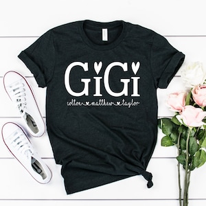 Niestandardowy plik SVG GIGI i imiona dzieci svg do pobrania na koszulkę z naklejką GIG koszulka diy prezent sylwetka cricut Dzień matki svg