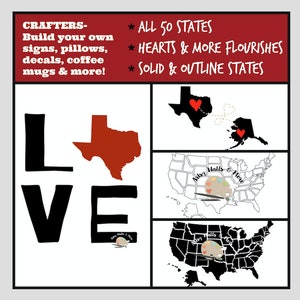 50 states svg cut file bundle for silhouette United states bundle svg file for Cricut flourishes LOVE all 50 state crafter bundle commercial image 2