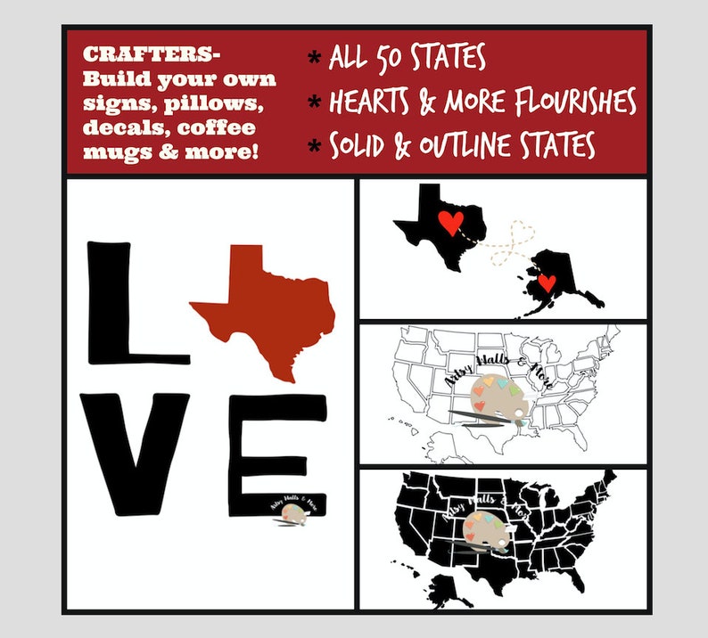 50 states svg cut file bundle for silhouette United states bundle svg file for Cricut flourishes LOVE all 50 state crafter bundle commercial image 2
