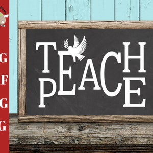 Enseñar paz svg, signo de maestro de escuela svg dxf, calcomanía de la pared del aula svg, paz svg, camisa de maestro svg silueta png y cricut