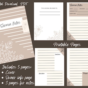 Sermon Notes Printable | Good Notes app sermon notes journal | Printable notes for church sermons | Church notes Journal to print PDF file