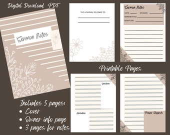 Sermon Notes Printable | Good Notes app sermon notes journal | Printable notes for church sermons | Church notes Journal to print PDF file