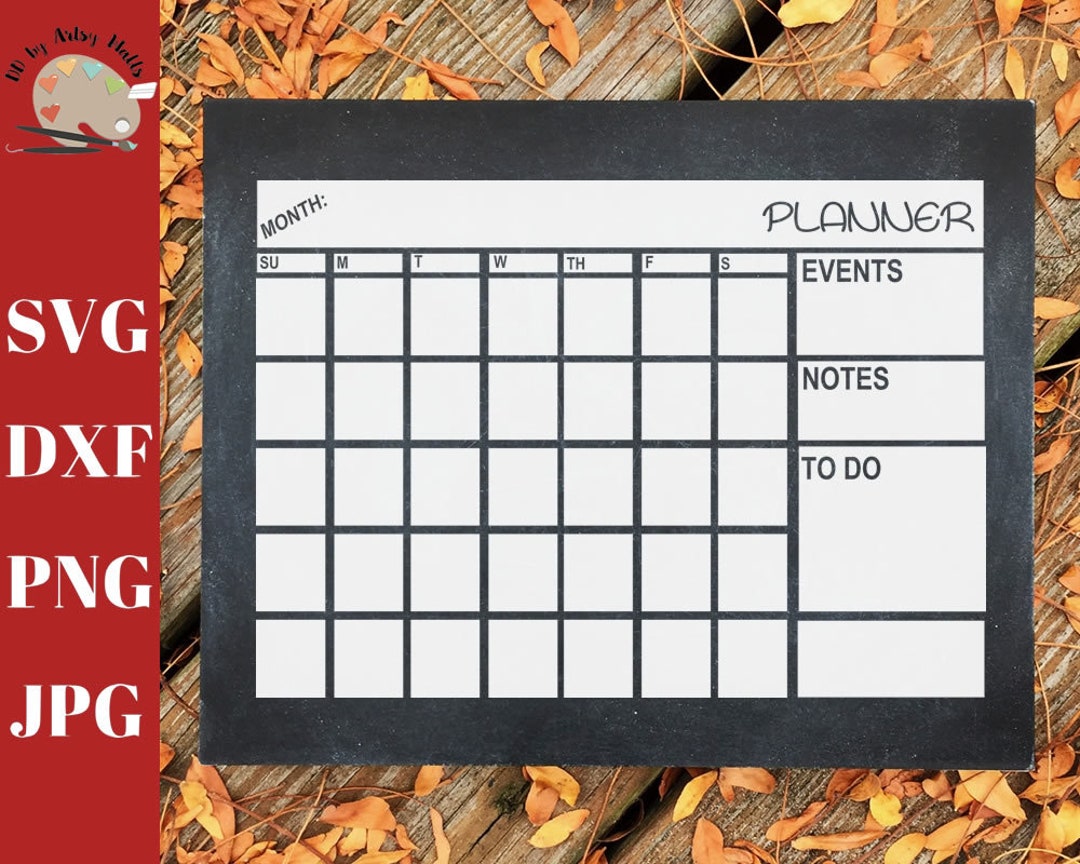 Monthly Planner Template Svg Chalkboard Calendar Svg Dry Erase Planner ...