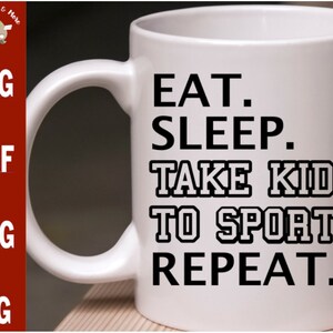 Funny Mom Sweatshirt - "Eat Sleep Take Kids To Sports Repeat" Graphic, Long Sleeve Pullover