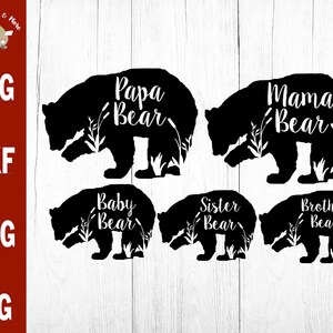Famille d'ours svg Mama Bear svg Papa Bear svg Baby Bear svg soeur soeur ours famille d'ours avec l'herbe quenouilles maman et moi svg, bébé onesie svg