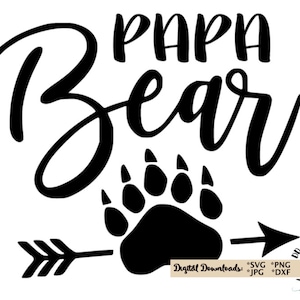 Papa ours SVG papa ours griffe flèche SVG png jpg bricolage maman SVG, SVG pour camée silhouette ou Cricut pour T-shirts, décalcomanies, mugs et plus