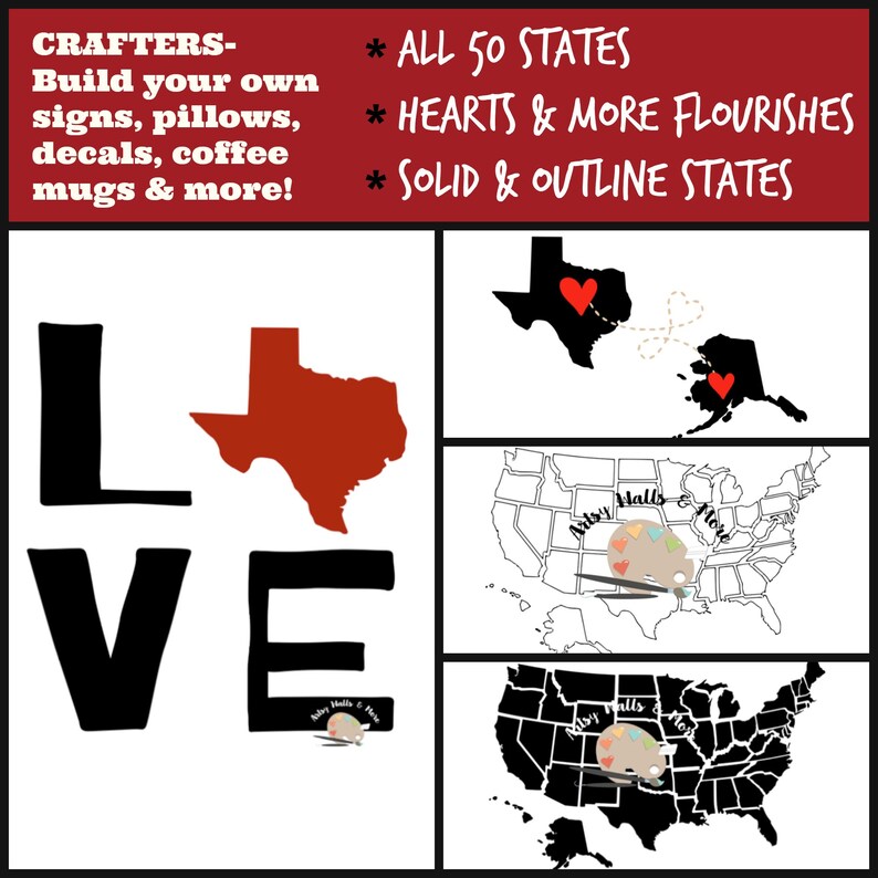 50 states svg cut file bundle for silhouette United states bundle svg file for Cricut flourishes LOVE all 50 state crafter bundle commercial image 8