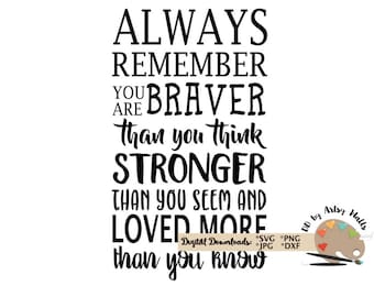 Always remember you are braver svg Winnie the Pooh Quote svg pooh baby shower nursery svg stronger than you seem loved more than you know