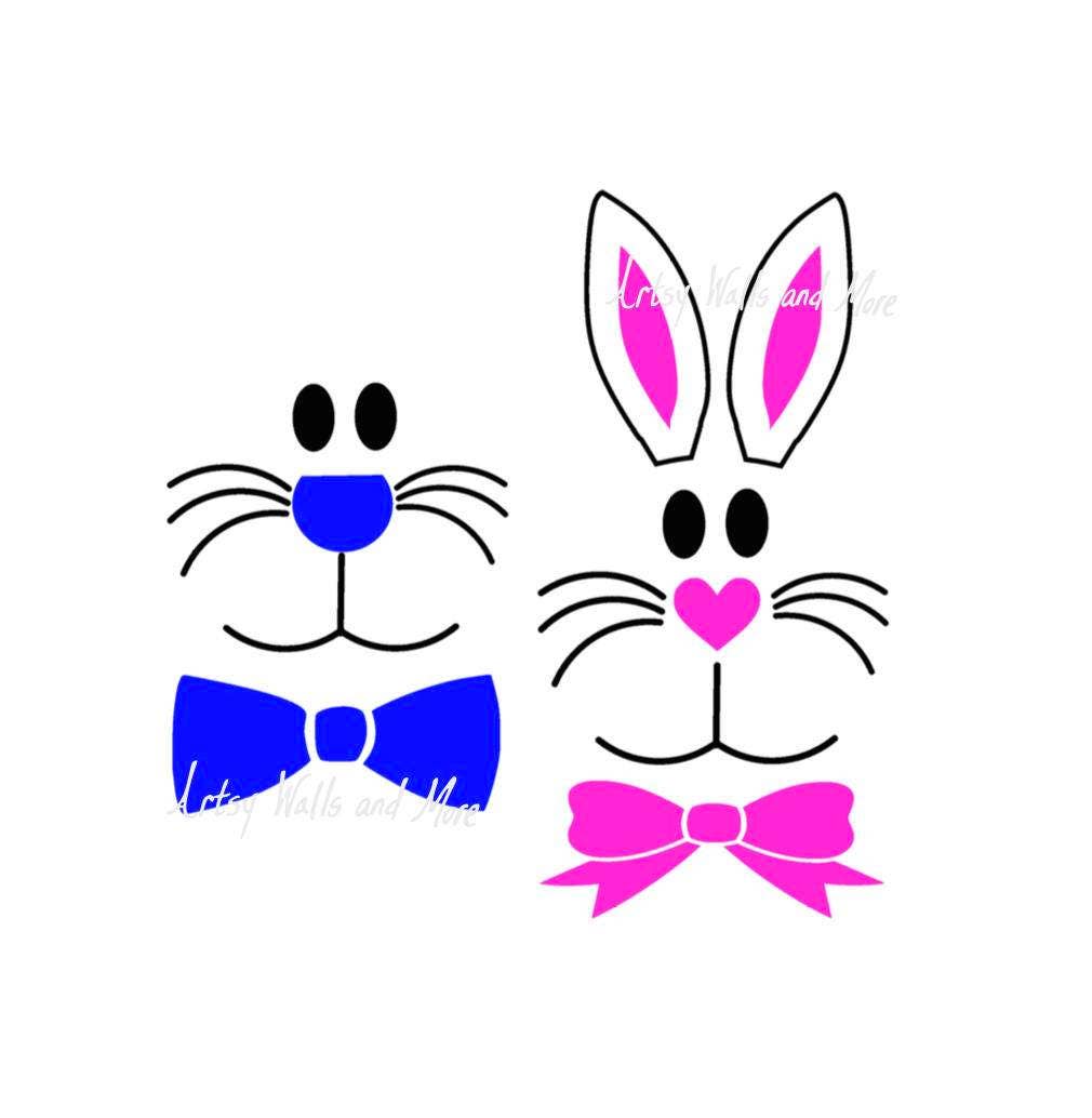 Easter bunny face boy bunny girl bunny SVG bunny svg clipart cut file Sil.....