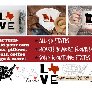 50 states svg cut file bundle for silhouette United states bundle svg file for Cricut flourishes LOVE all 50 state crafter bundle commercial image 1