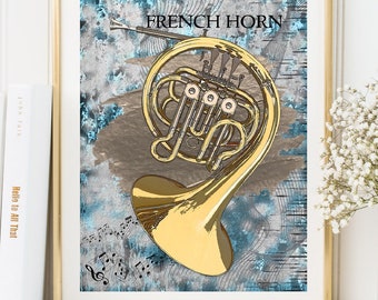 French Horn, Classical Music, Jazz Band, Music Lover, Musical Instruments, Canvas or Print, Orchestra, Symphony, Living Room Decor, Horn