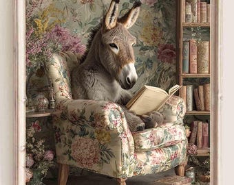Donkey Reading Book Print: Funny Farm Animal Art For Literary Lovers