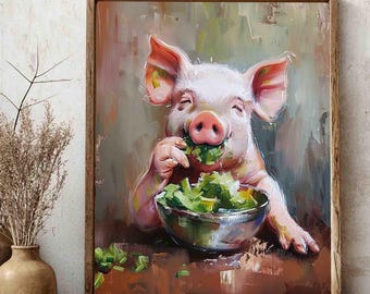 Pig Art Print: Farmhouse Kitchen Wall Decor (Paper and Canvas)