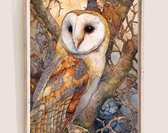 Owl Art Print: Modern Folk Art Wall Decor
