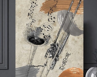 Arte con trombón: impresiones de instrumentos musicales, decoración para salas de música (papel o lienzo)
