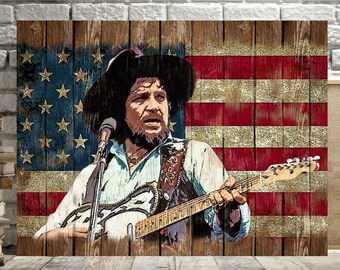 Art print poster//Canavs Waylon Jennings at Farm Aid