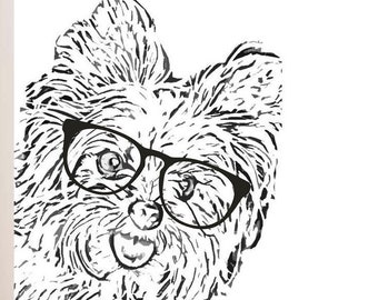 Yorkie Poster Print, Black and White Art