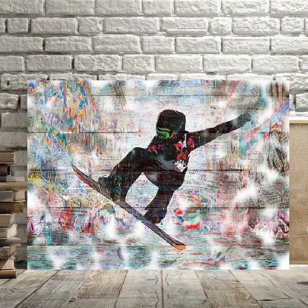 Snowboarder, Snowboarding, Snowboard Picture, Snowboarder Painting, Gallery Wrapped Canvas, Snow Sports, Athlete Gift, Graffiti Art