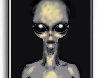 Alien Art, Extra Terrestrial Poster, UFO, Print or Canvas Option, Paranormal Life