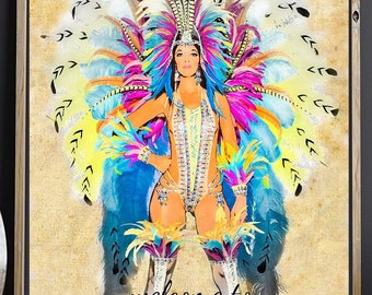 Brazil Art, Rio de Janeiro, Retro Travel Poster, Carnival, Print or Canvas, Showgirl, Costume Party, Welcome to Brazil, Brazillian