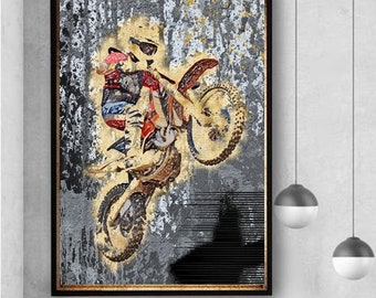 Dirt Bike, Cool Sports Art, Motorbike Poster, Extreme Sporting, Bike Rider, Motorsports, Canvas or Print