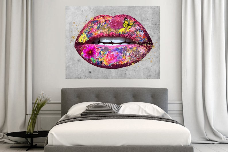 Pink Lips Art Graffiti Mouth Lipstick Lover Modern Wall - Etsy