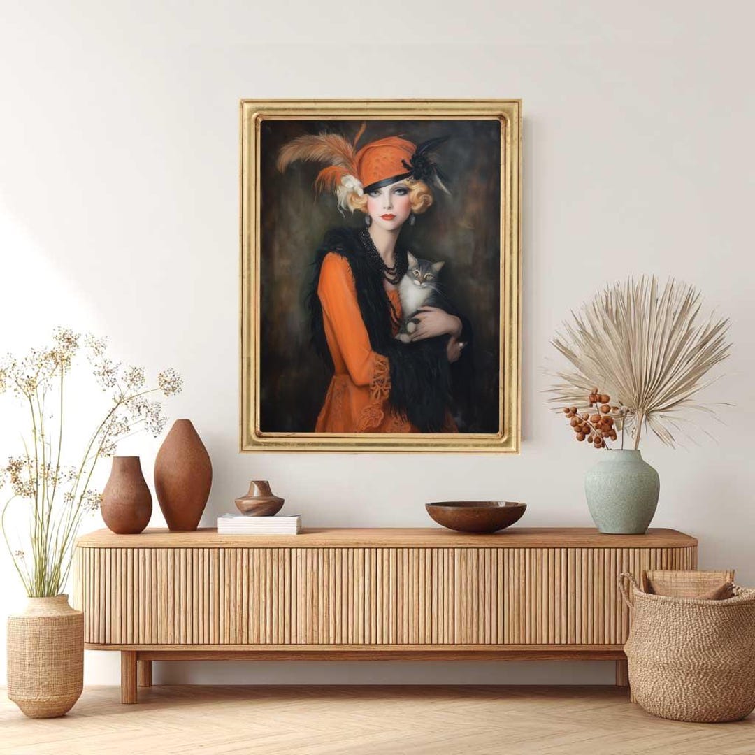 Art Deco Print: Classy Flapper Woman With Cat, 1920's Wall Decor (paper ...