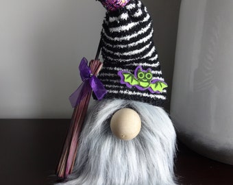 Halloween Witch Gnome, Spooky Decor, Gnomes, Purple and Black Halloween