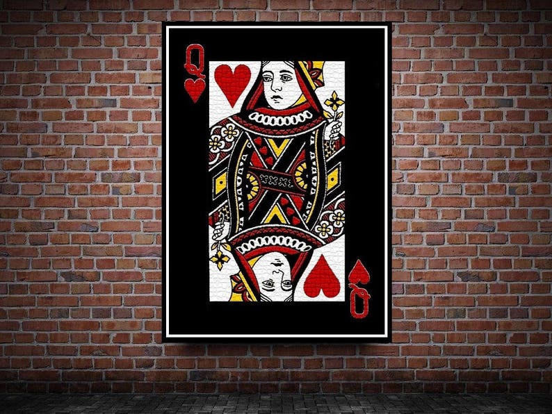 Queen of Hearts, Print or Canvas, Deck of Cards Decor, Poker Player