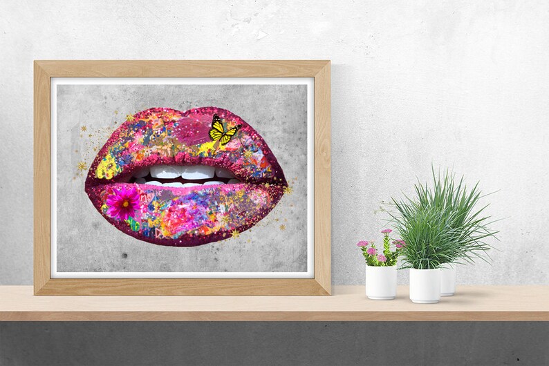 Pink Lips Art Graffiti Mouth Lipstick Lover Modern Wall Etsy