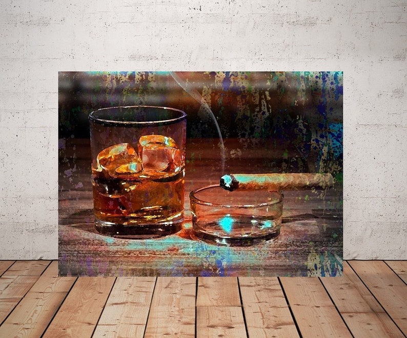 Whiskey Bourbon Scotch Cigar Picture Alcohol Art Cool Man | Etsy
