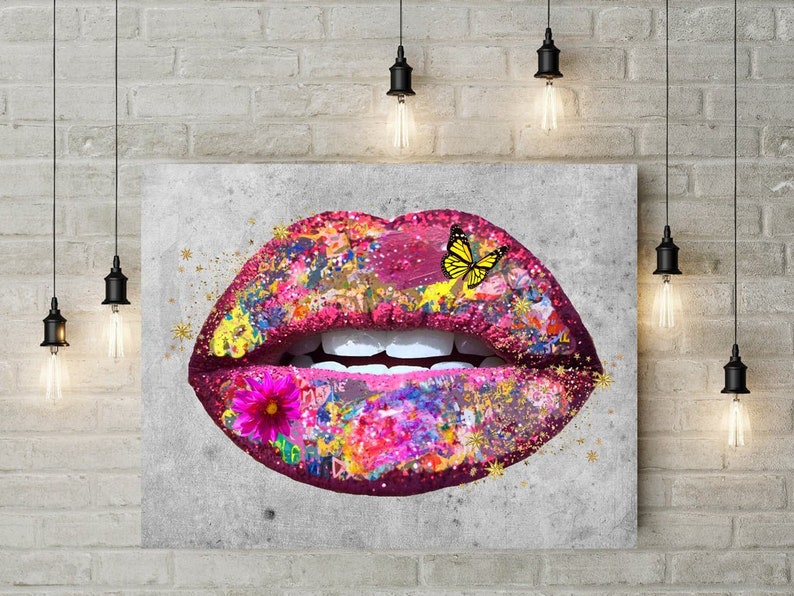 Pink Lips Art Graffiti Mouth Lipstick Lover Modern Wall Etsy
