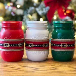 Conjunto de potes de vidro de Natal / Decoração de mesa de jantar de Natal / Centro de mesa de potes de vidro / Potes de vidro de Natal / Papai Noel / Ideia de presente de Natal