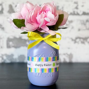 Easter Table Decor, Purple Painted Easter Mason Jars, Easter Centerpiece, Spring Decorations, Holiday Vase, Easter Gift