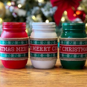 Decoração de Natal / Natal em potes de conserva / Centro de mesa em potes de conserva de inverno / Presentes em potes de conserva / Ideia para presente de Natal / Arranjo de potes de conserva de Natal