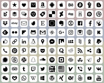 Social Media Icons, 98 +13 types, tablet shape, black on white, bitmap & vector images