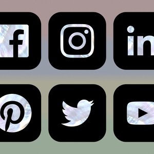 Social Media Icons, 22 types, pearl, on black tablet shape, bitmap & vector images