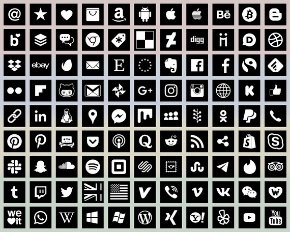 Socialmediaicons Squareshape Whiteonblack 9313 Etsy