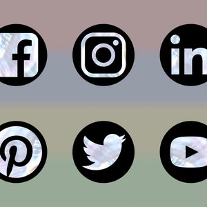 Social Media Icons, 22 types, pearl, on black disc shape, bitmap & vector images