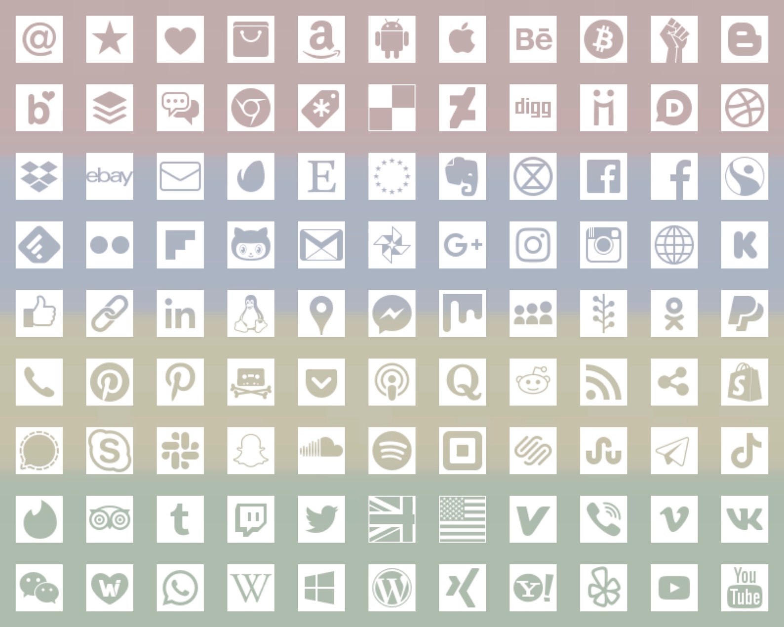 SocialMediaIcons 98 13 types whitelogos bitmap&vector Etsy