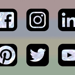 Social Media Icons, 22 types, pearl, on black icon shape, bitmap & vector images