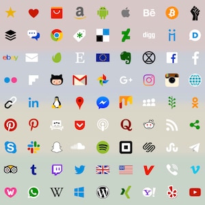 Puede incluir: Una cuadrícula colorida de logotipos de plataformas de redes sociales, sitios web y aplicaciones populares. Los logotipos están dispuestos en una cuadrícula con un fondo de arcoíris.