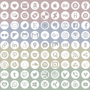 Social Media Icons, 98 +13 types, circle shape, transparent on white, bitmap & vector images