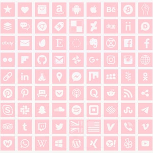 Social Media Icons, 98 +13 +18 types, transparent on pink, square shape, bitmap & vector images