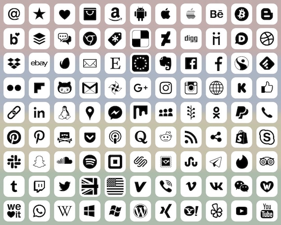 Socialmediaicons Tabletshape Blackonwhite 9313 Etsy