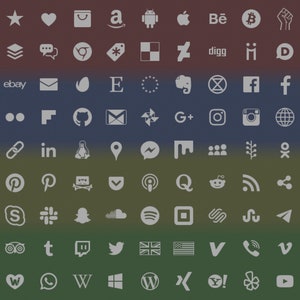 Social Media Icons, 98 +13 +18 types, grey logos, bitmap & vector images
